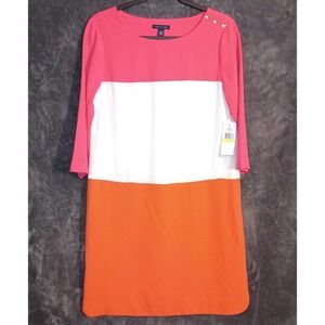 *NWT Tommy Hilfiger M Pink Orange White Colorblock shift dress 3/4 sleeve